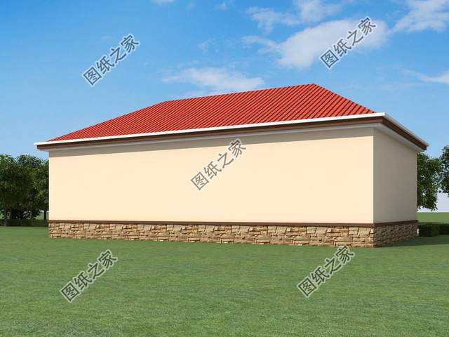 一層農村自建房設計，背面不開窗，內部布局緊湊而實用