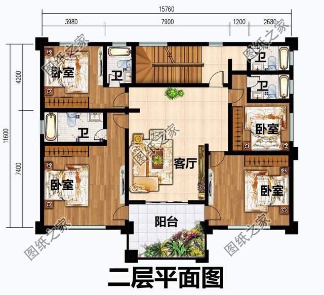 農村三層歐式別墅，白色墻體與藍灰色坡屋頂搭配和諧，增添浪漫感