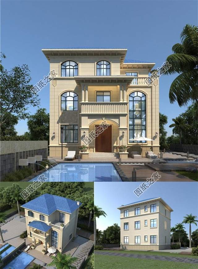 小面積三層自建房，高大的門廳讓建筑顯得更加大氣恢弘