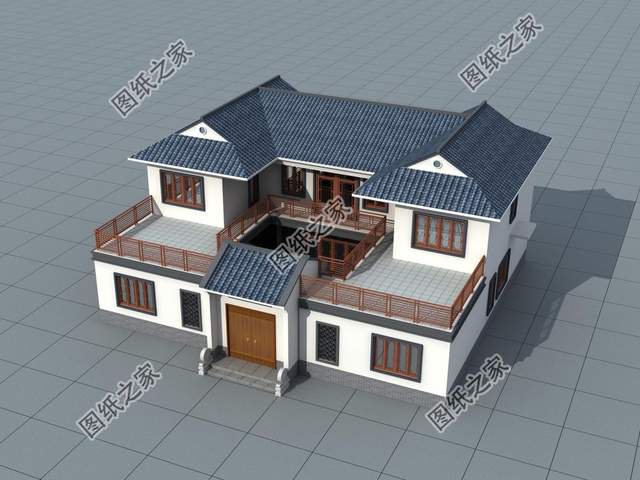 農村中式庭院別墅設計，白墻黛瓦搭配上超大庭院，美到懷疑人生