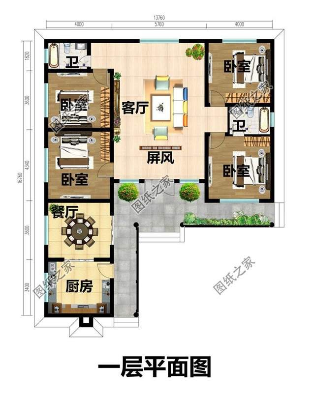 一層中式自建房設計，方便居住使用，古韻十足