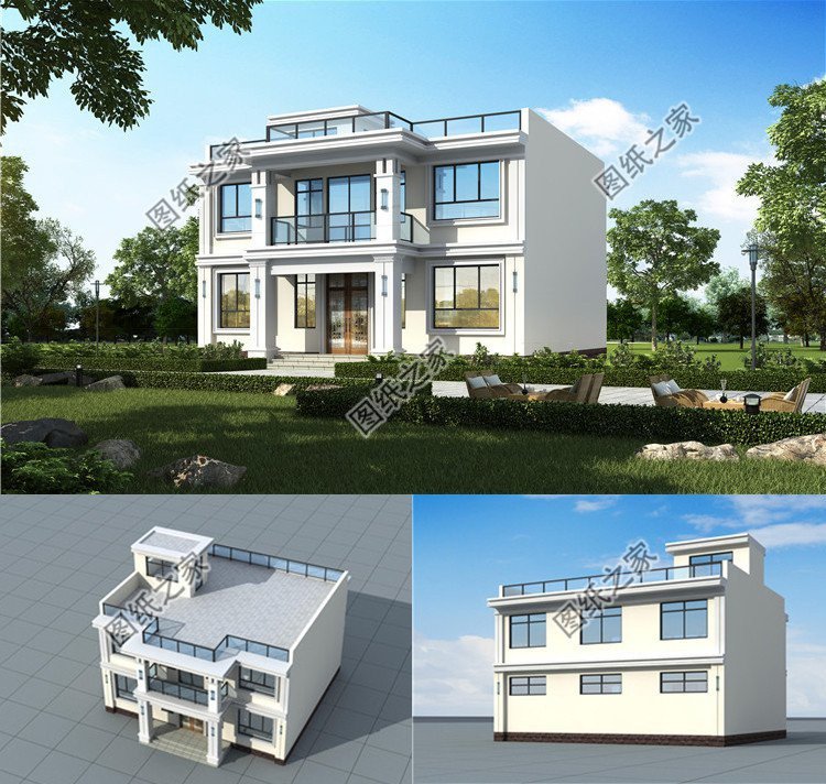 二層平屋頂別墅設計，增強住宅實用面積，晾曬觀賞都不錯