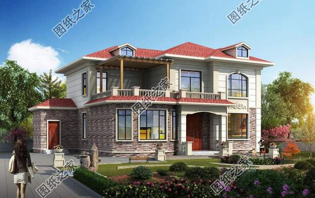 帶文化石的農村別墅設計，色彩多樣外觀給你營造出炫彩的舒適生活