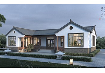 一層中式三合院農(nóng)村自建別墅圖，面寬18米帶堂屋設(shè)計(jì)