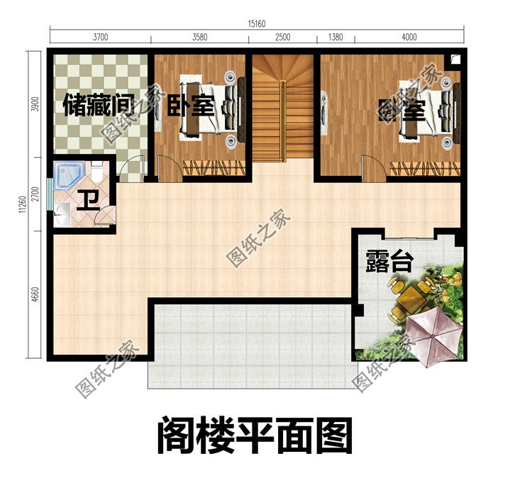 一層帶閣樓別墅設計圖二層平面圖