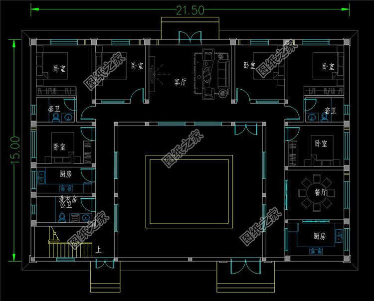 一層平頂磚混別墅設計圖平面圖