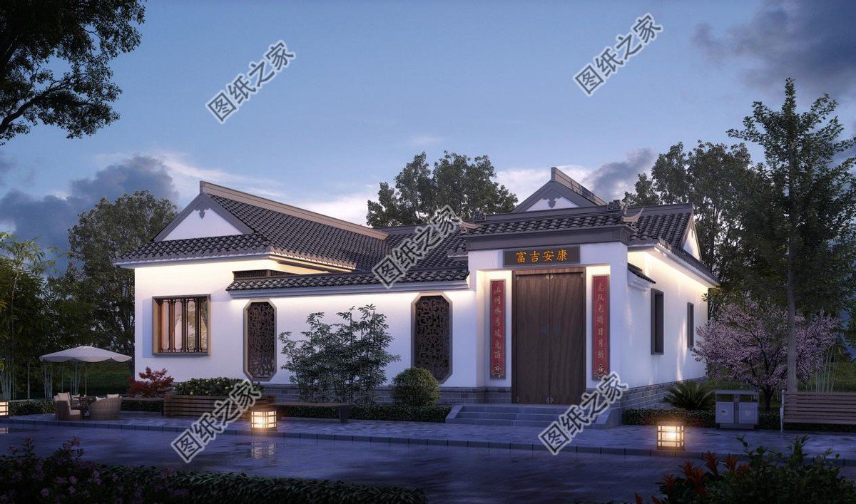 一層合院農村別墅設計，一家人住在一起，非常有氣氛