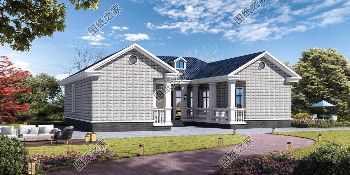 一層合院農村別墅設計，一家人住在一起，非常有氣氛