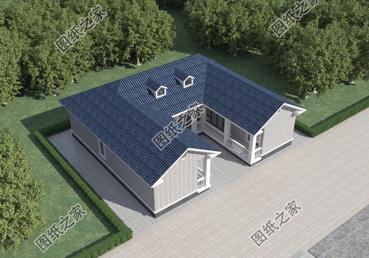 一層合院農村別墅設計，一家人住在一起，非常有氣氛