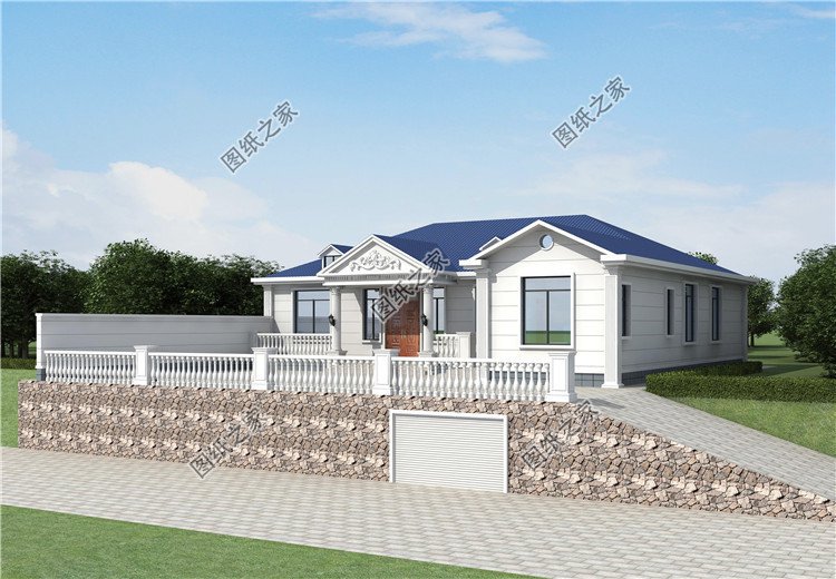 七字形一層小平房設(shè)計(jì)方案外觀圖