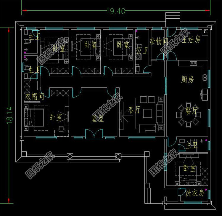七字形一層小平房設(shè)計(jì)方案平面圖