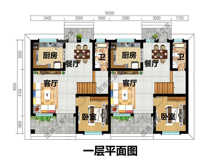 簡單實用的二層雙拼別墅設計圖