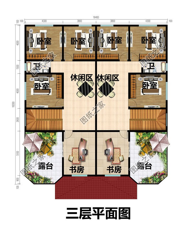 農村兄弟雙拼別墅三層