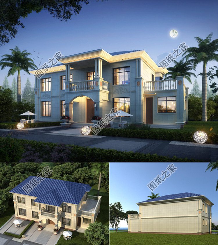 農村二層帶配房別墅設計圖外觀圖