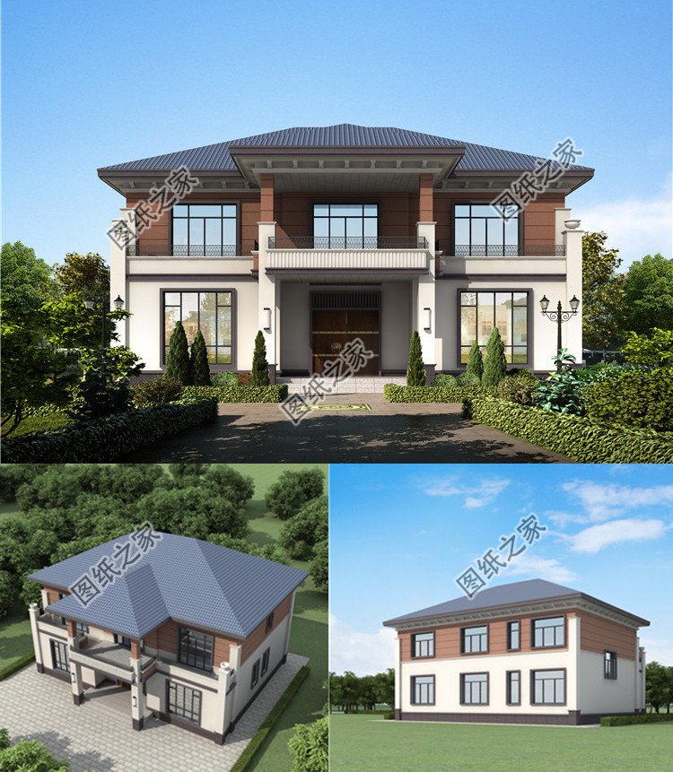 16米方正實用二層別墅設計圖效果圖