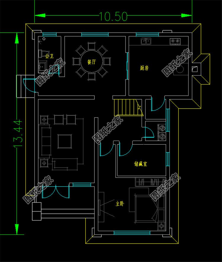農村二間二層小別墅設計方案一層平面圖