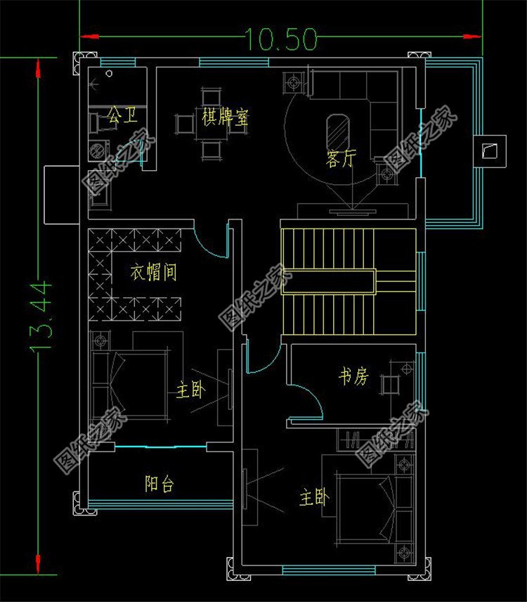 農村二間二層小別墅設計方案二層平面圖
