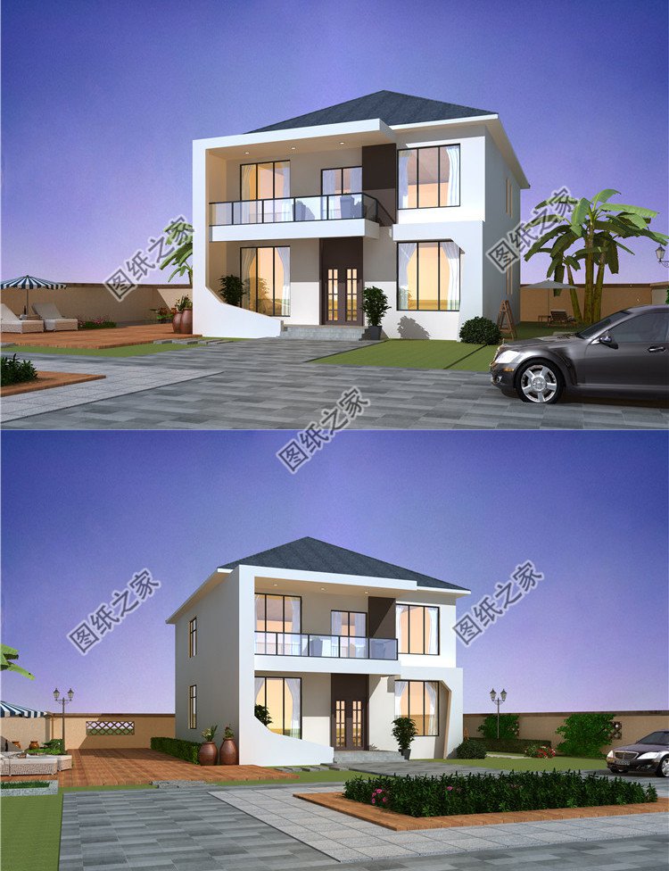 150平兩層現(xiàn)代風(fēng)別墅設(shè)計(jì)圖外觀圖