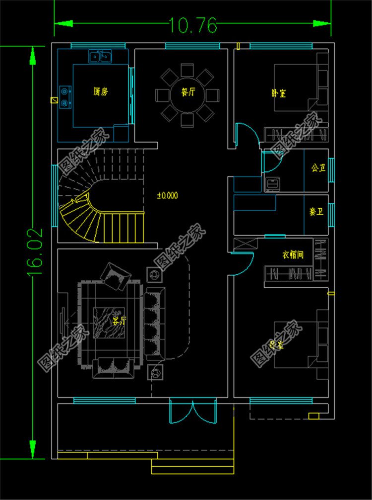 150平兩層現(xiàn)代風(fēng)別墅設(shè)計(jì)圖一層