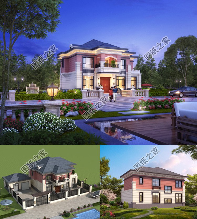 四間兩層新中式農村別墅效果圖