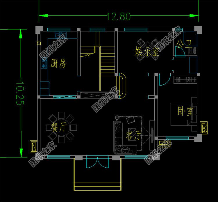 四間兩層新中式農村別墅一層