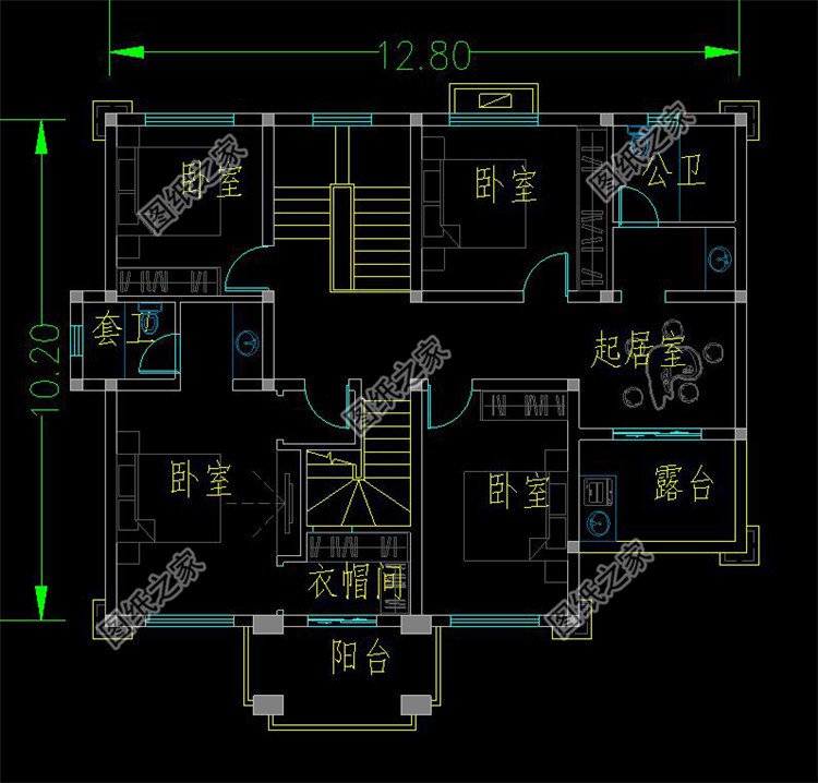 四間兩層新中式農村別墅二層