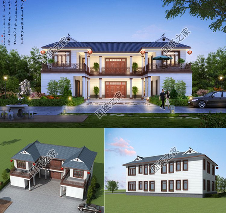 簡約農村中式四合院別墅二層設計圖效果圖