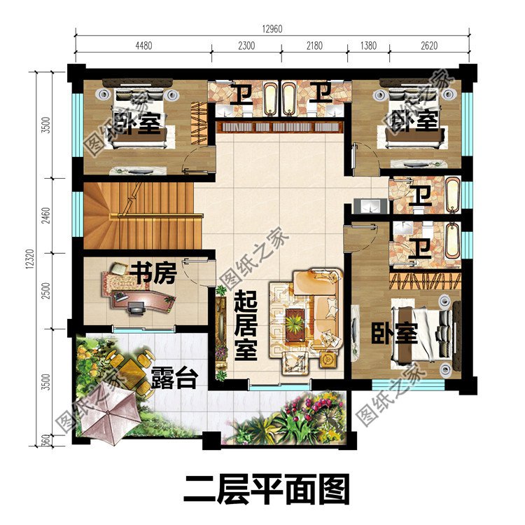 農村三間兩層樓房設計圖二層