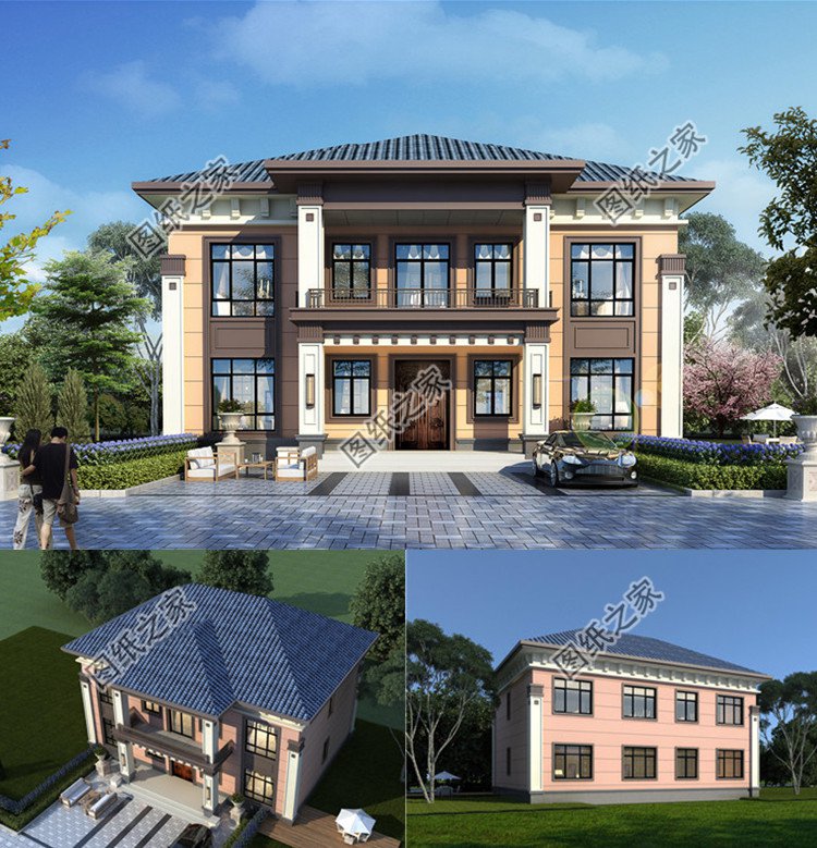 中式二層對稱別墅設計圖效果圖