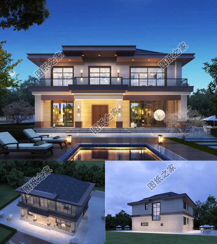 農村二層現代風格別墅設計圖效果圖