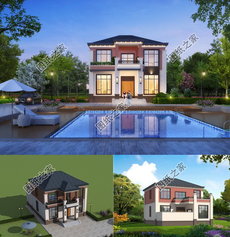 二層帶獨立廚房鄉村別墅設計圖效果圖