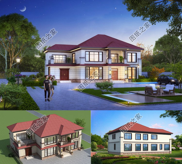 面寬20米四開間二層別墅效果圖