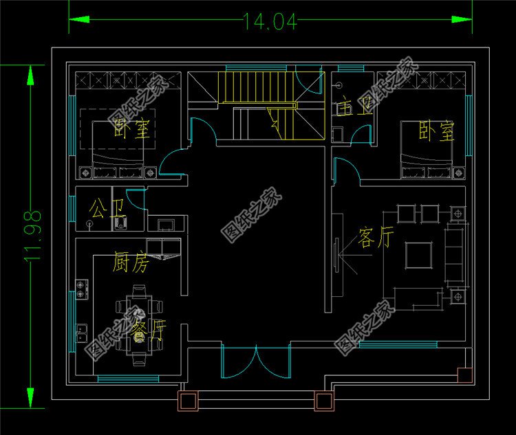 獨棟雙廚房二層設計圖一層
