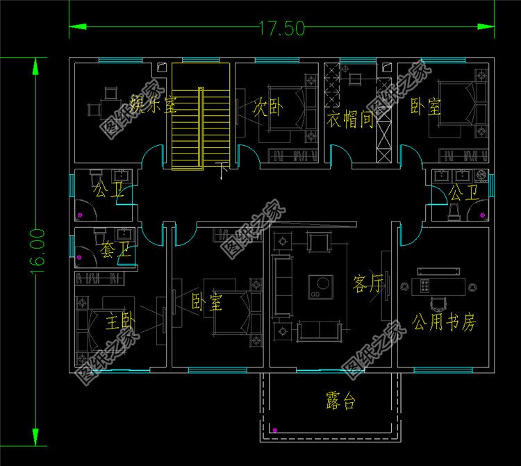 四開間的二層別墅設計圖二層