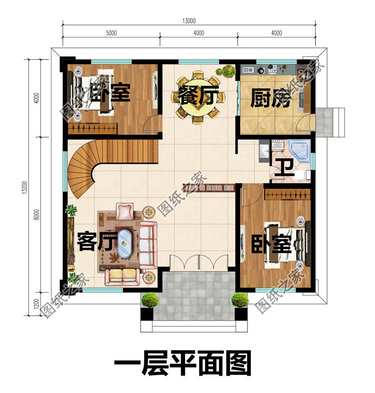 對稱簡單二層別墅一層