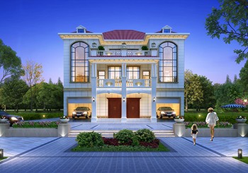 帶車庫鄉下雙拼別墅設計圖，三層造型漂亮大全