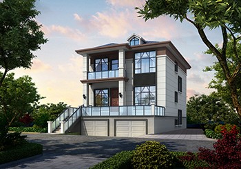 小戶型帶架空層二層現代別墅設計圖，面寬僅9米