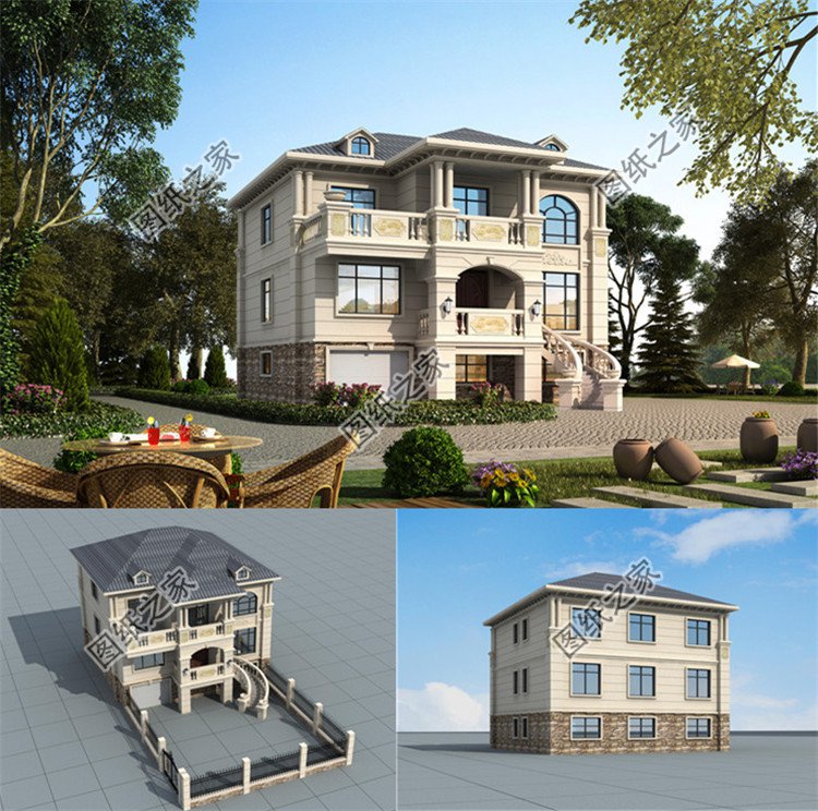 帶架空層三層別墅設計圖效果圖