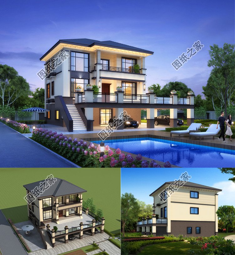 帶架空層的三層別墅設計圖效果圖