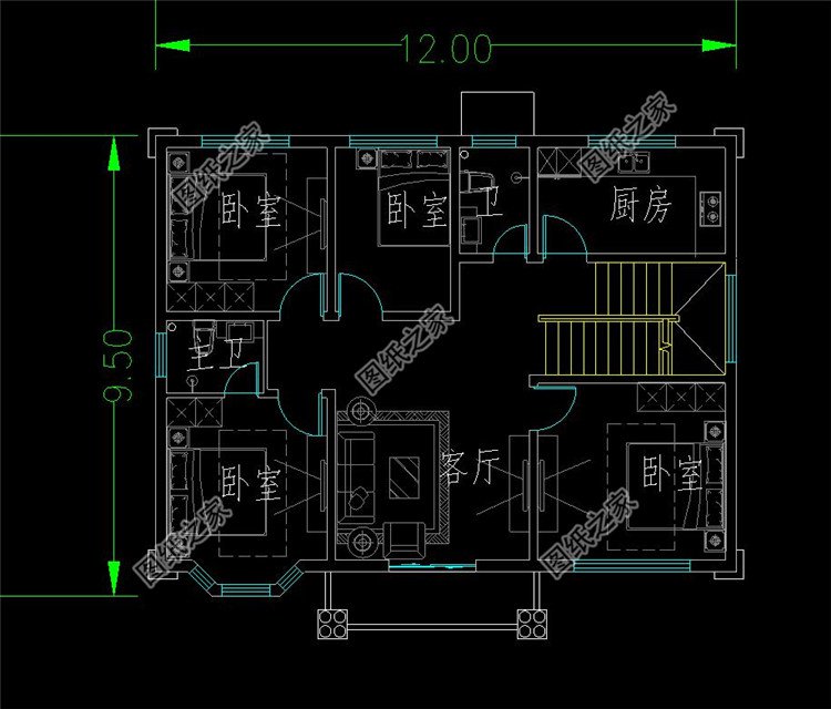 百余平三層豪華別墅設計圖二層
