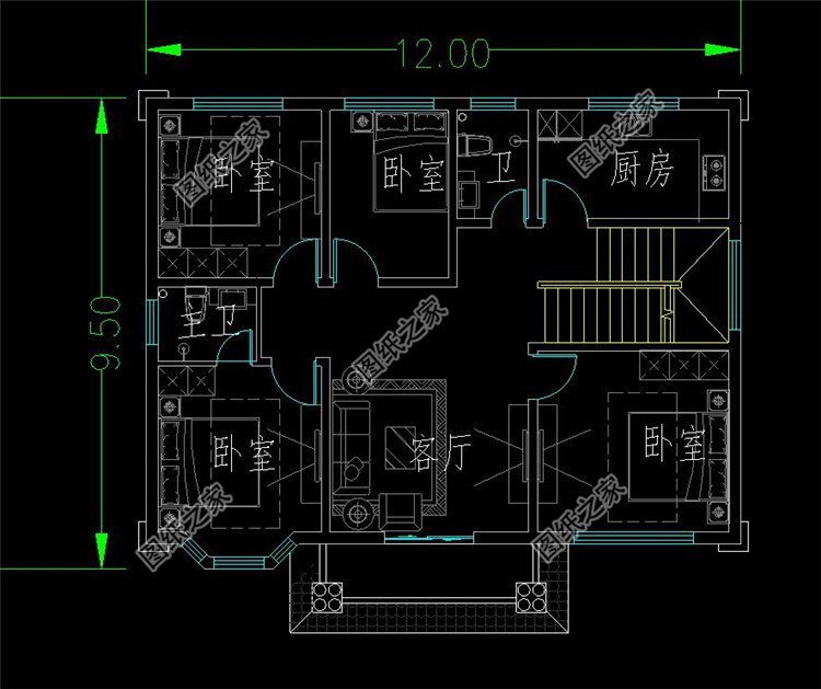 百余平三層豪華別墅設計圖三層
