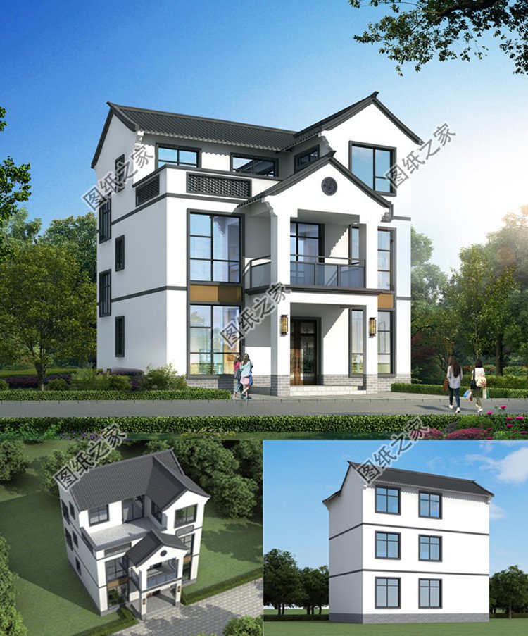 97平米三層新農村別墅設計圖效果圖