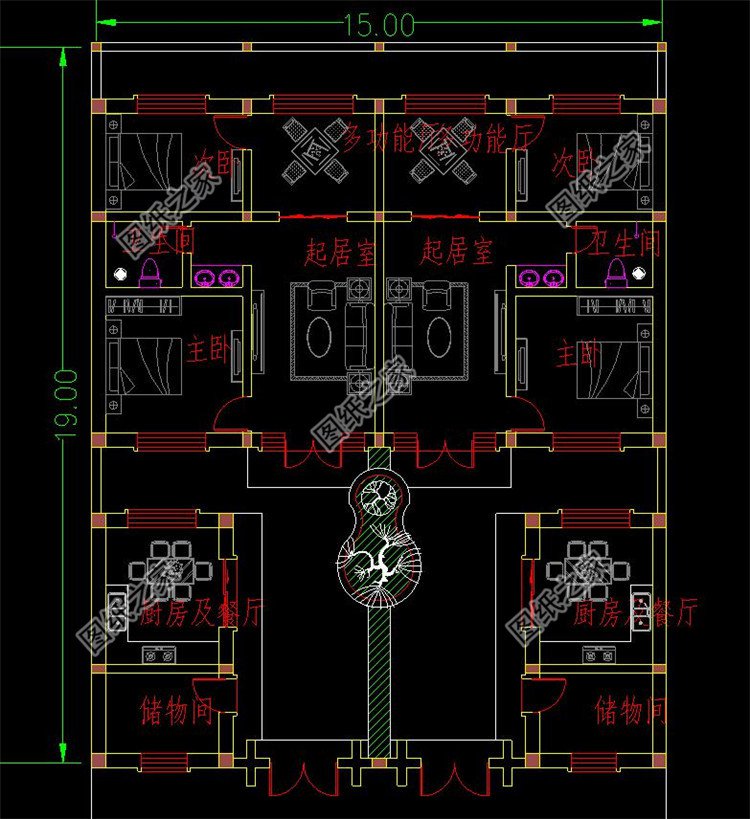 新農村一層雙拼小別墅設計圖一層
