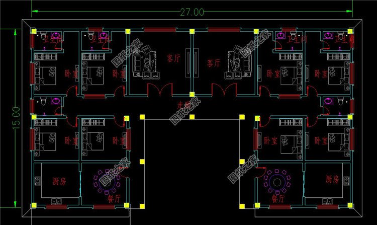 實(shí)用大氣的雙拼房屋設(shè)計(jì)方案一層