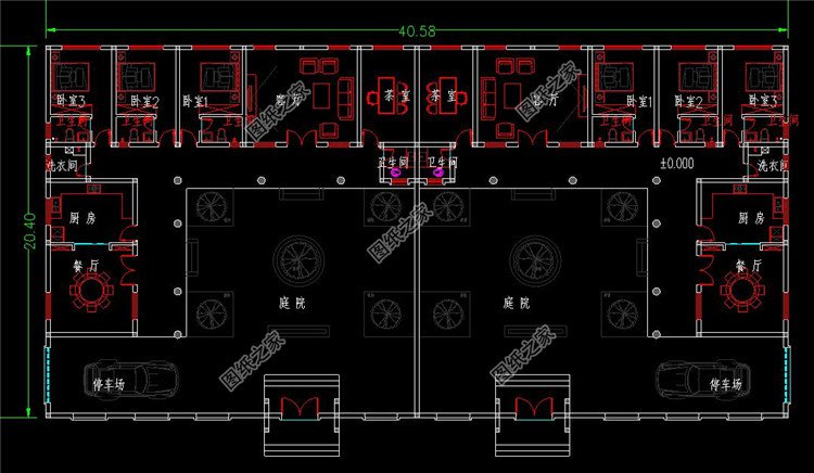 新中式一層宅院設計圖一層