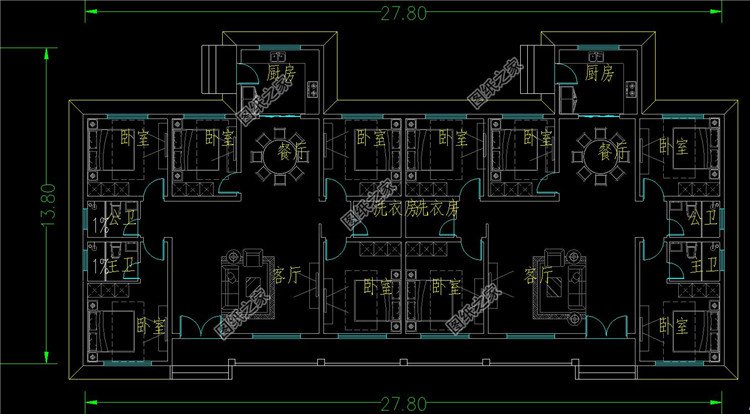 農村一層雙拼自建別墅設計一層