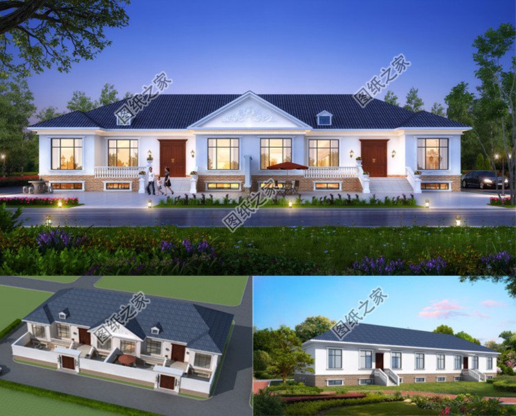 一層帶地下室雙拼別墅效果圖