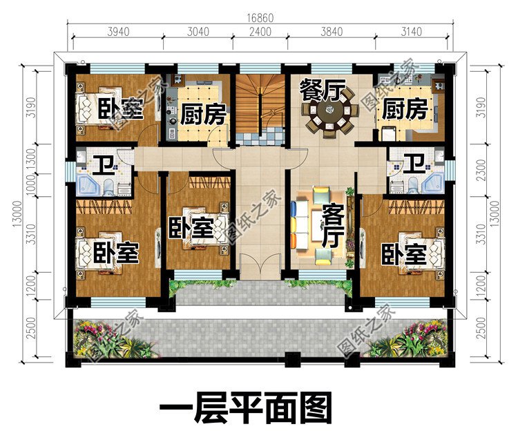 16.8x13米二層別墅設計