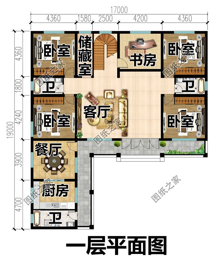 農村七字形獨棟一層別墅設計
