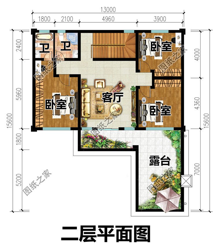 &ldquo;L&rdquo;字形二層別墅設計圖二層